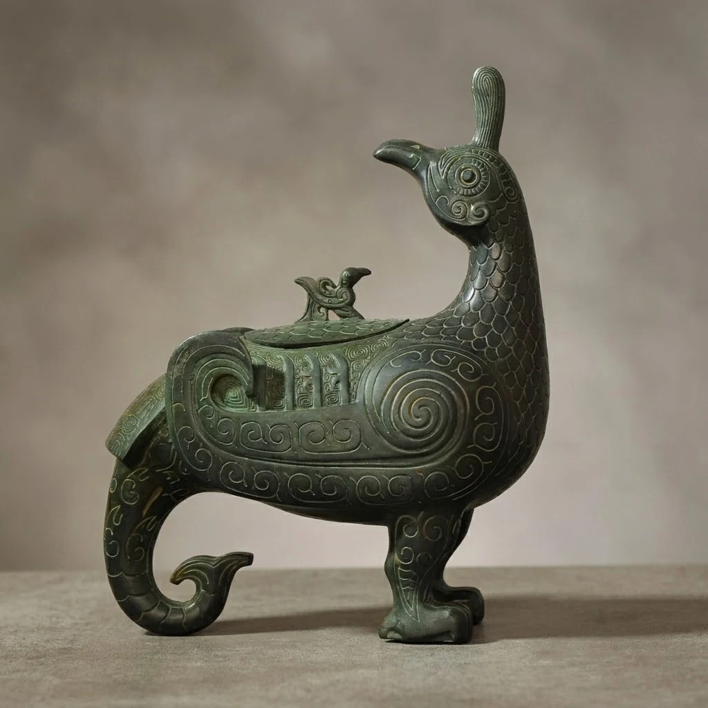 Bird-Form bronze vessel concept detail showing the animal form and relief