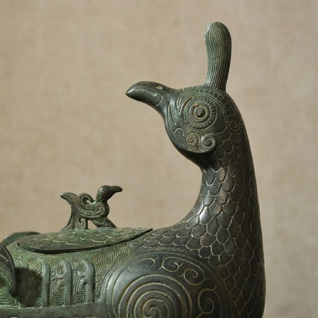 Bird-Form bronze vessel concept detail showing the visible structure