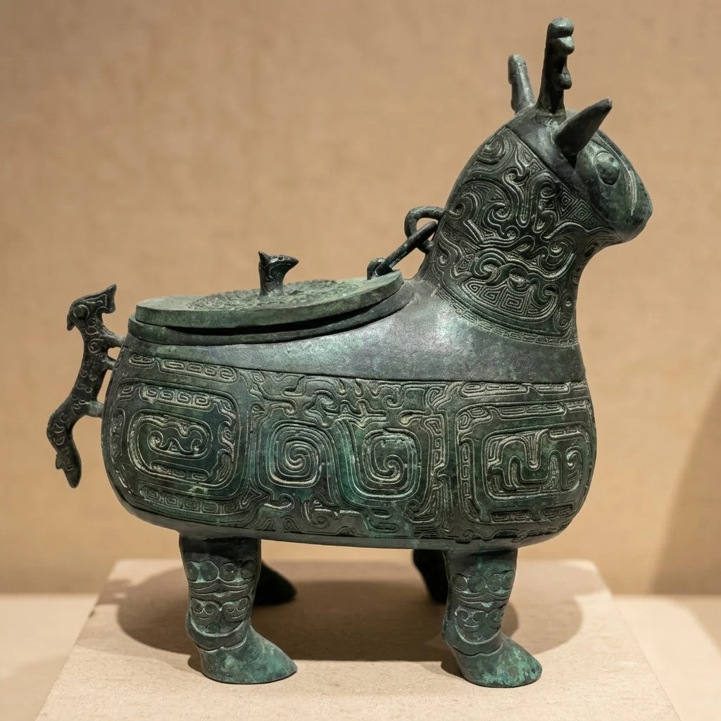 Deer-Form bronze vessel concept detail showing the animal form and relief