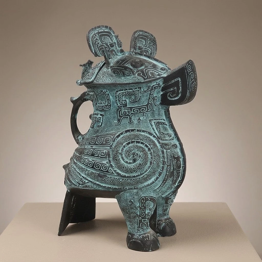 Owl-Form bronze vessel concept detail showing the animal form and relief