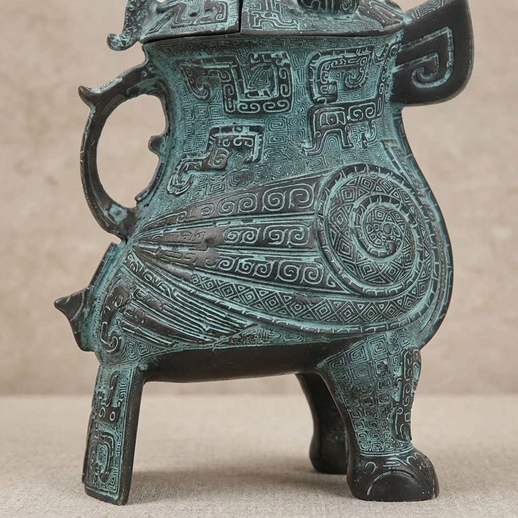Owl-Form bronze vessel concept detail showing the body and base