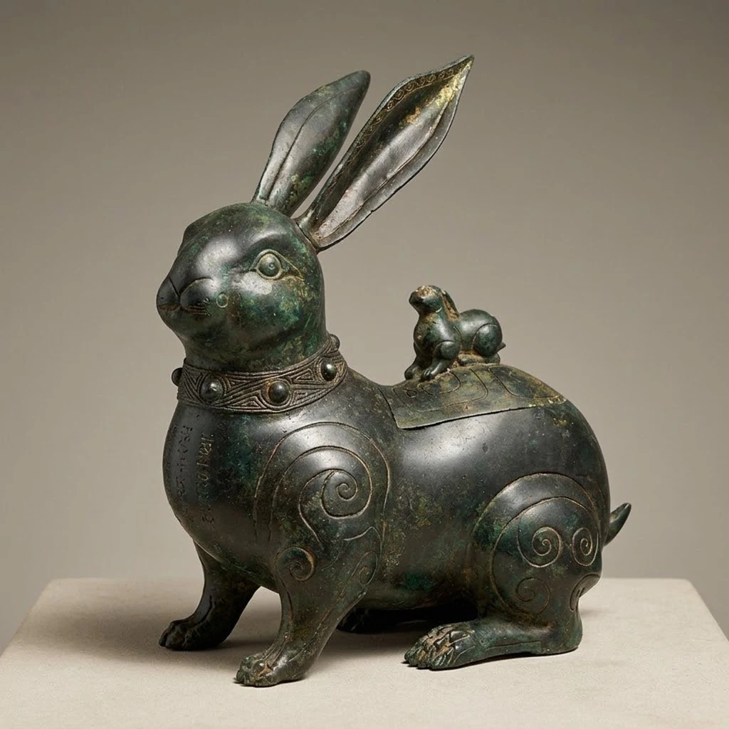 Rabbit-Form bronze vessel concept detail showing the animal form and relief