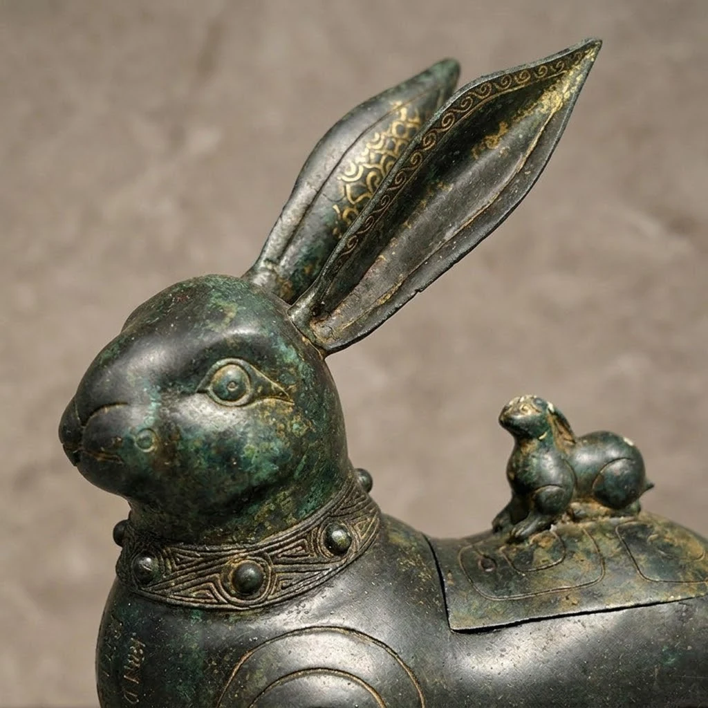 Rabbit-Form bronze vessel concept detail showing the visible structure