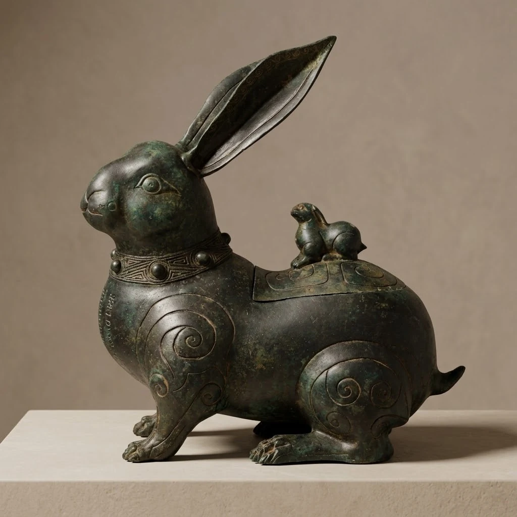 Rabbit-Form bronze vessel concept visual with a sculptural animal silhouette