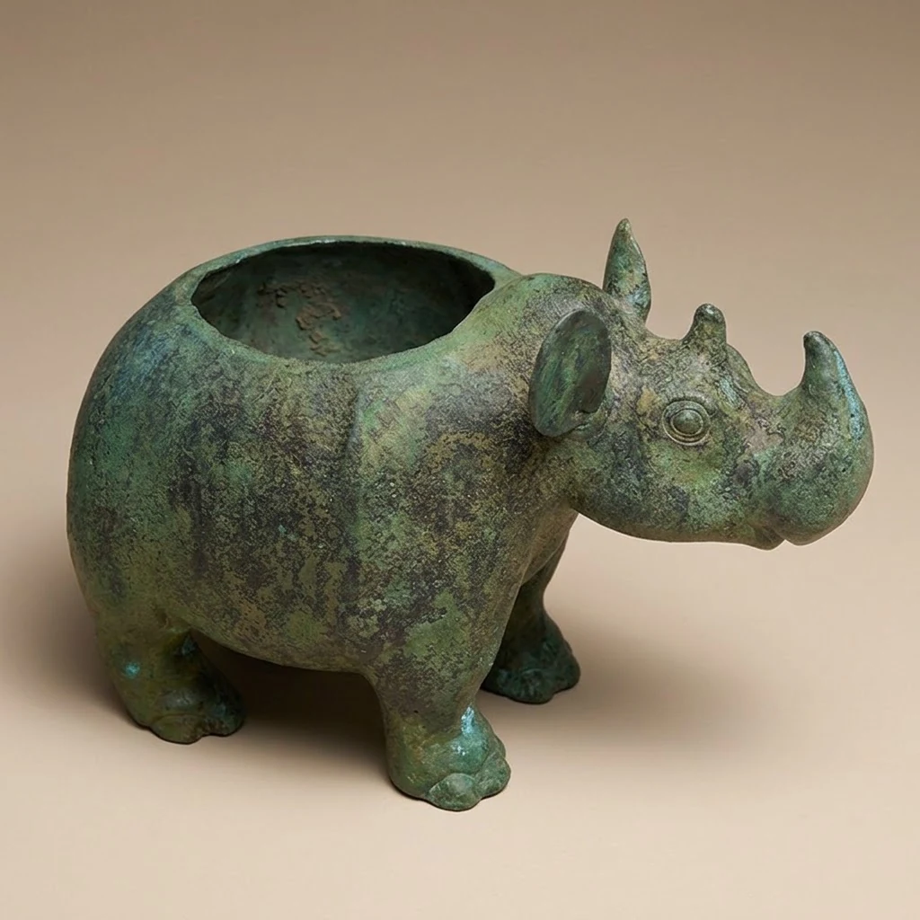 Rhinoceros-Form bronze vessel concept detail showing the visible structure
