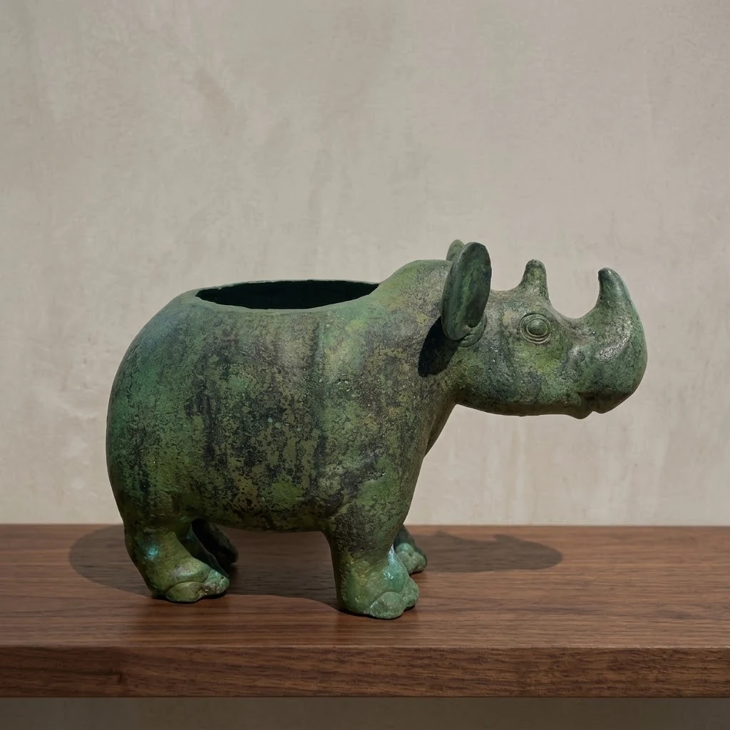 Rhinoceros-Form bronze vessel concept visual with a sculptural animal silhouette
