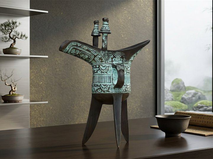 Lifestyle scene reference for the mini twin-post Bronze Jue Cup