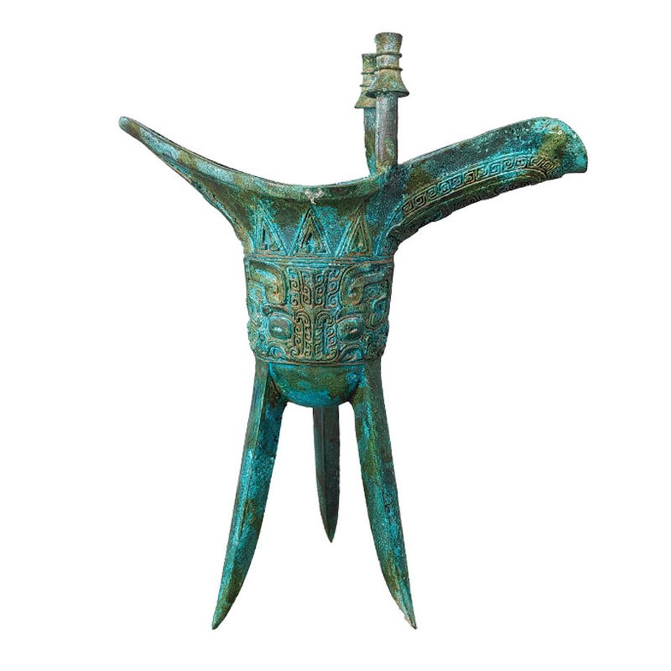 White-background reference of the verdigris twin-post Jue cup