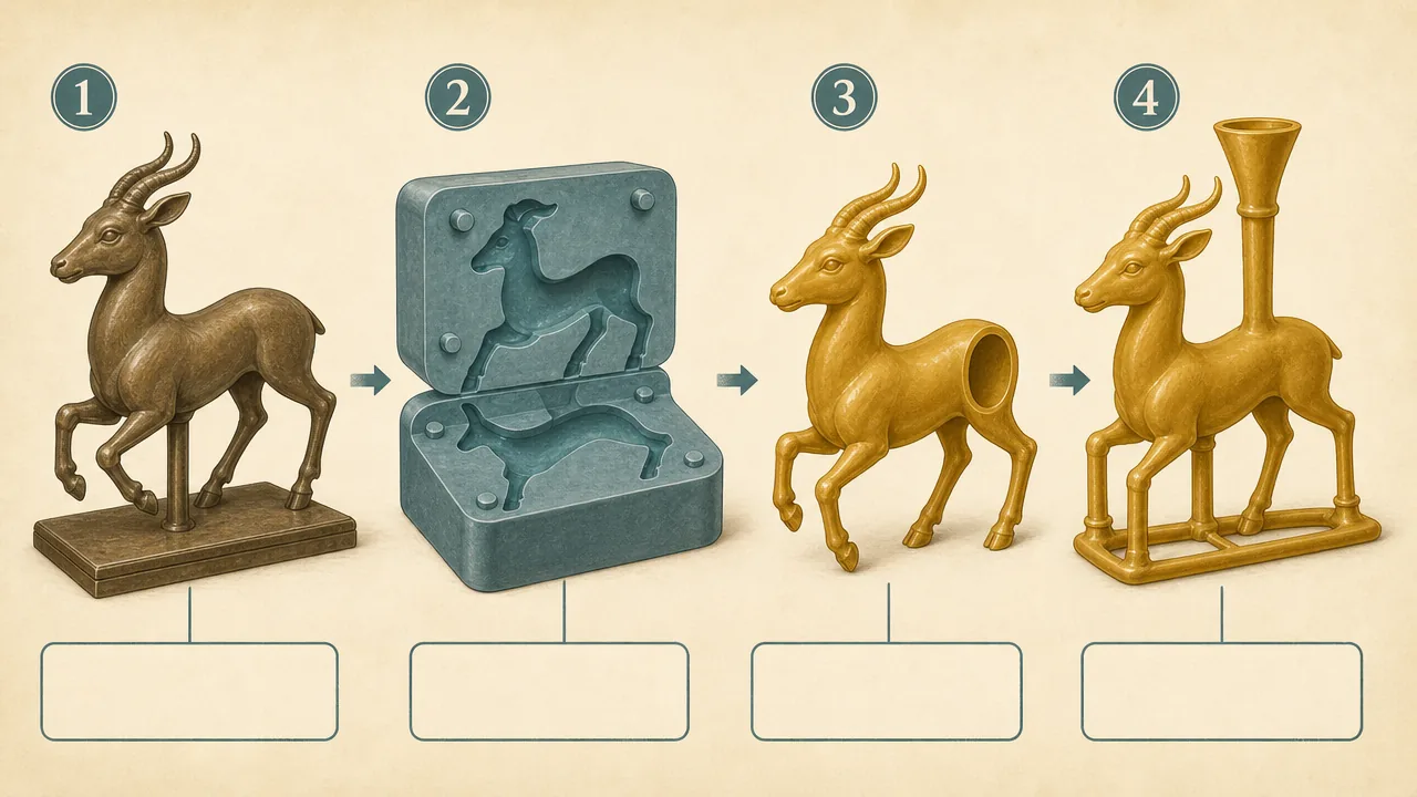 Illustration of wax pattern making in lost-wax bronze casting